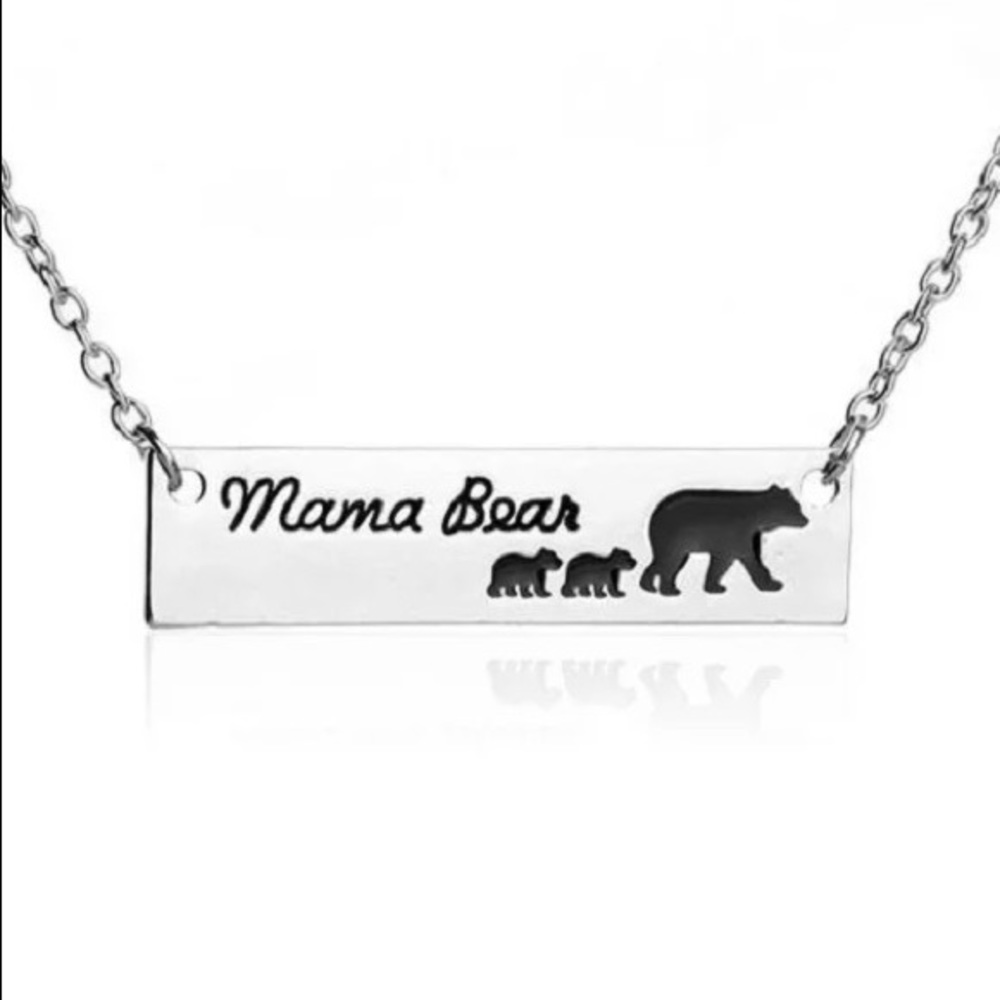 Mama Bear and Cubs Silver Bar Pendant Necklace - Picture 3 of 8